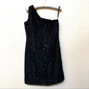 Calvin Klein Black Sequin One Shoulder Cocktail Dress O-13